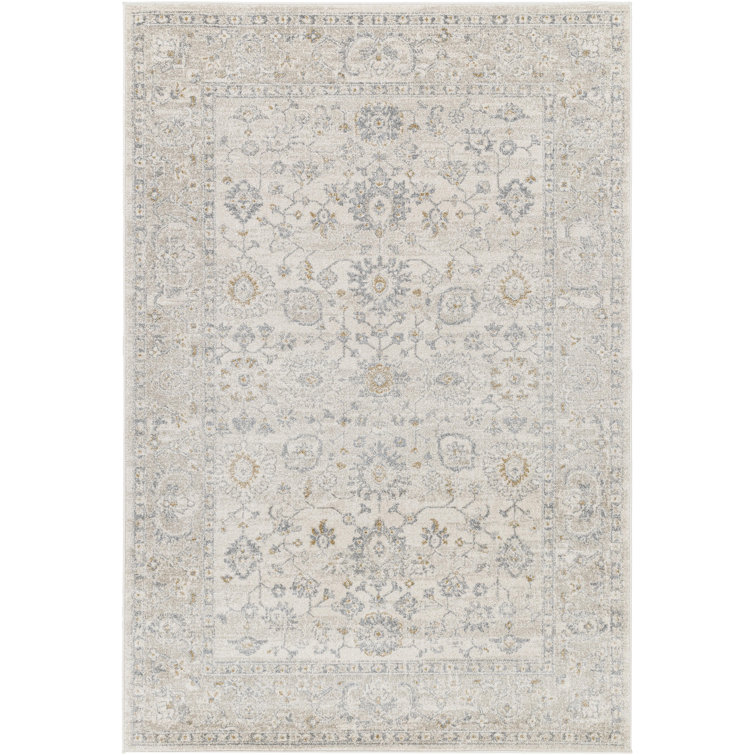 Rectangle Floral Machine Woven Polypropylene Area Rug in Cream