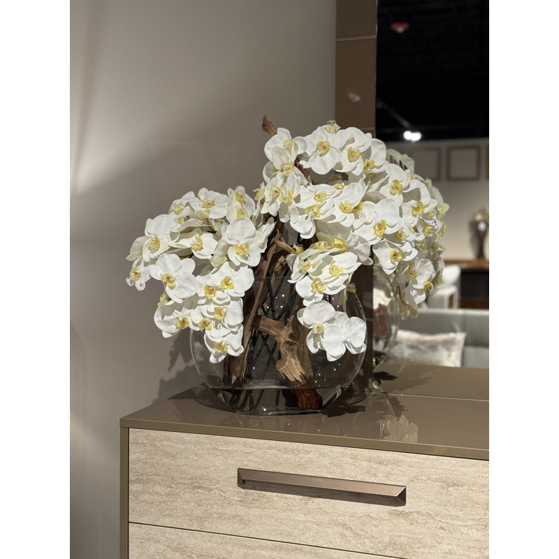 San Jose Planter In Glossy With Cascading Orchids, Black, White
