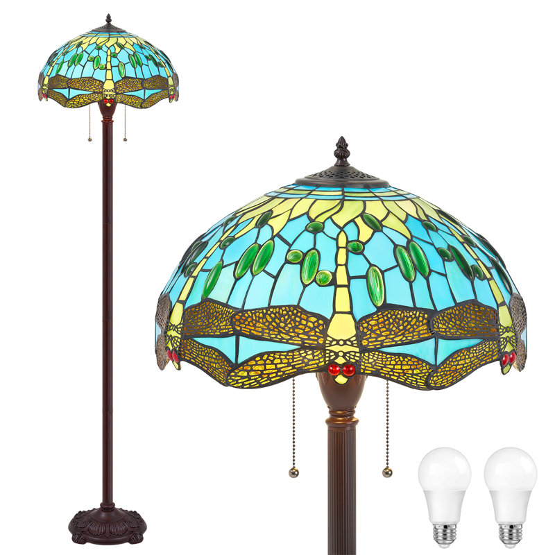 63" Stained Glass Tiffany-Style Modern Art Floor Lamp, 2-Light E26 Bulbs Included, Pull Chain Switch for Living Room, Bedroom, Office, Relaxation Space
