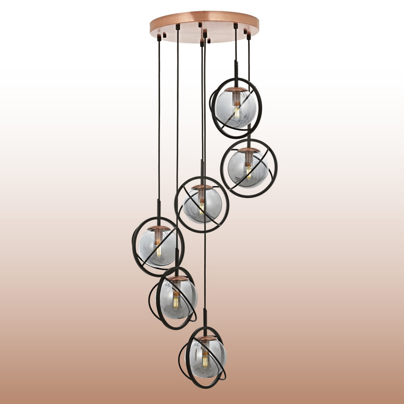 Luminaire suspendu en métal, Noir / bronze, Bronze / noir, 7 lumières
