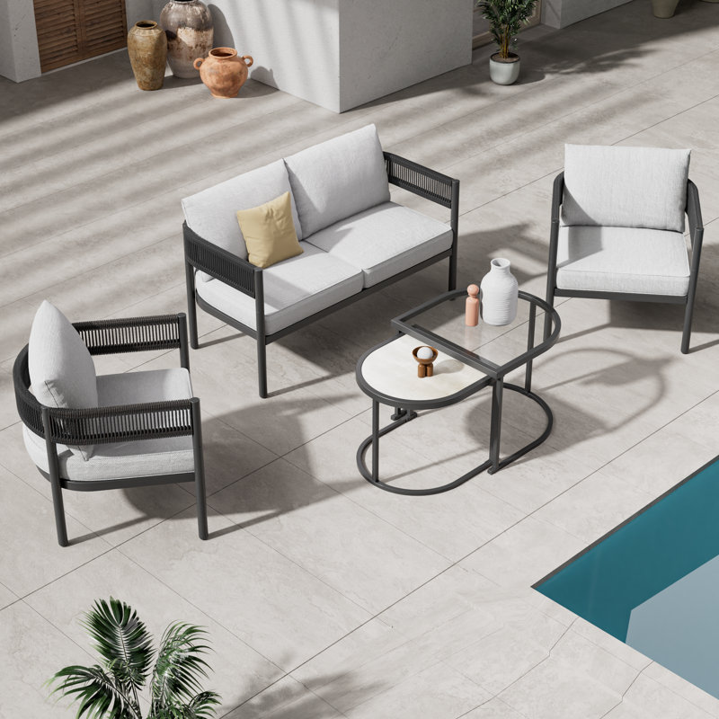 Alexandria 5-Pieces Outdoor Seating Group With Cushions, Gray Cushion/Gray Arm