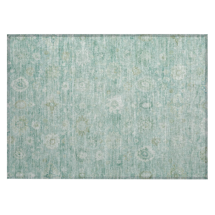 Machine Washable Indoor/Outdoor Xhevrie Teal Rug