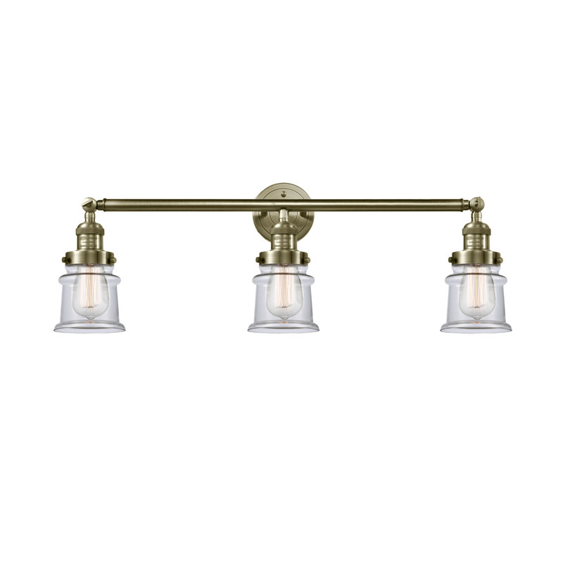 Éclairage pour meuble-lavabo à 3 lumières à intensité variable Alvi, Laiton antique, Transparent