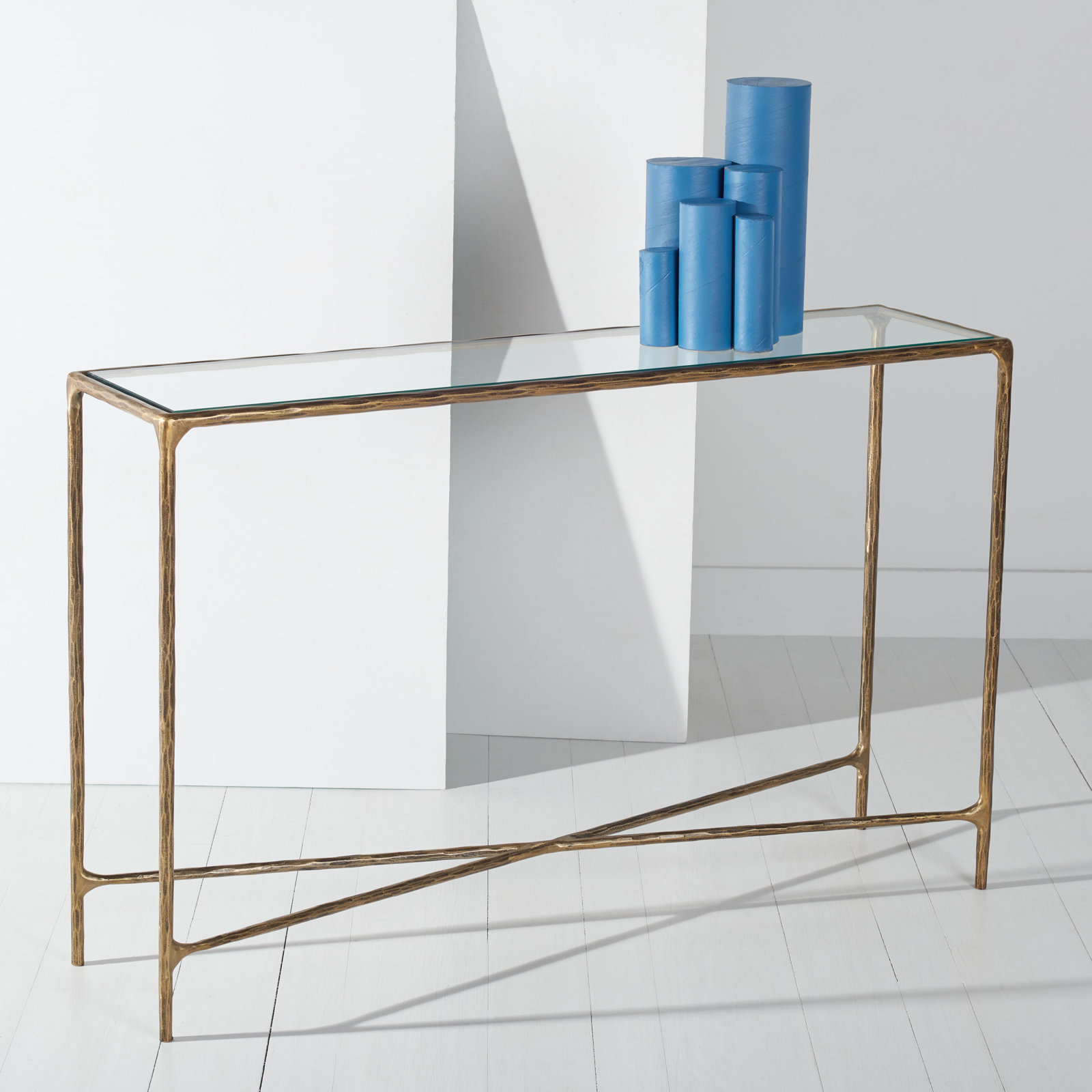 Evelynn 48'' Console Table, Brass, Clear