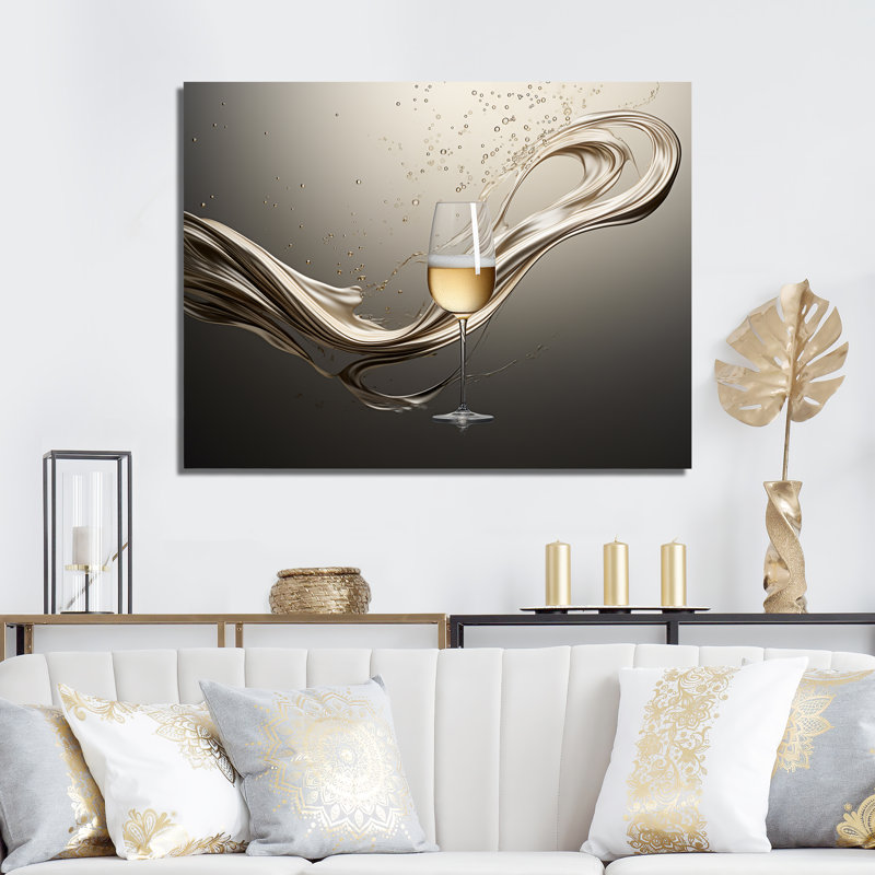 «Champagne Glass River Simplicity - Champagne, art mural», Toile tendue, H 34 po x l 44 po