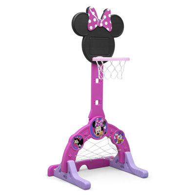 Disney Minnie Mouse 4-in-1 Sports Center – Adjustable Easy Score Basketball Hoop, Soccer/Hockey Net and Golf Game – Set Includes: 1 Basketball, 1 Soccer Ball, 2 Golf/Hockey Clubs, 4 Golf/Hockey Balls