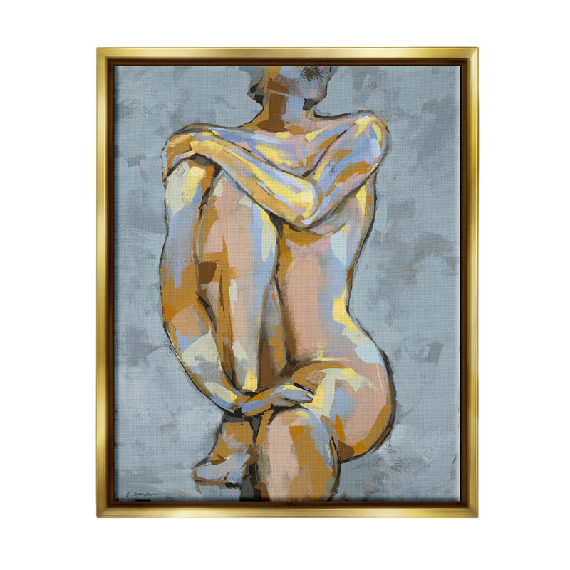 Art moderne sur toile encadrée dorée, "Modern brossé" par Trevor Copenhaver, H 31 po x l 25 po x P 1,7 po