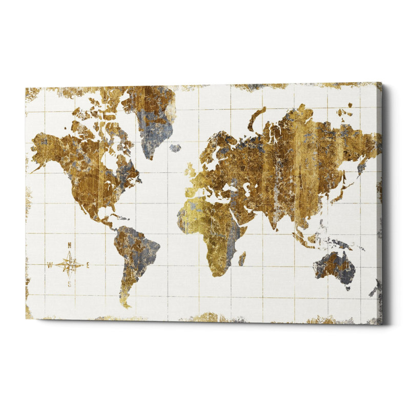 « gilded map », impression sur toile, H 26 po x l 40 po x p 1,25 po