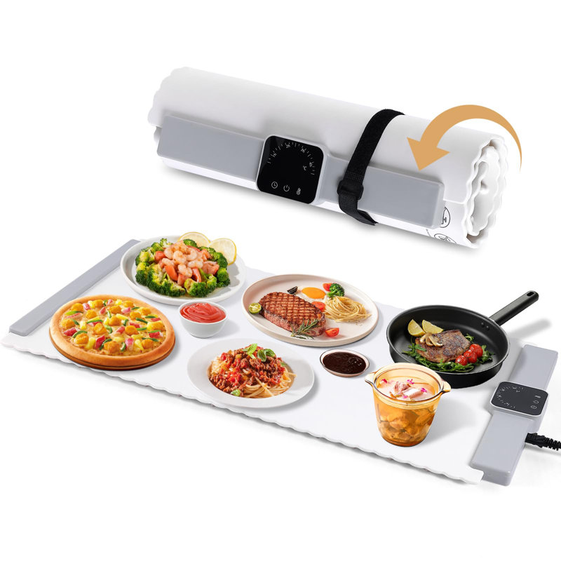 Plateau chauffant électrique, chauffage sur toute la surface, enroulable et portable, nano-matériau de silicone de qualité supérieure, 5 réglages de température, arrêt automatique, chauffe-plats polyvalent