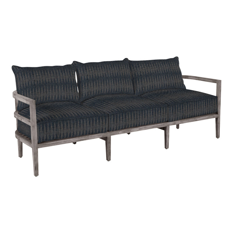 Santa Barbara 87" Wide Outdoor Teak Patio Sofa with Cushions, Welt, Canvas Sand, Natural Teak