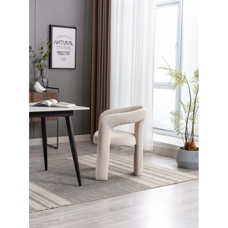 Beige Velvet Upholstered Metal Frame Side Chair Set