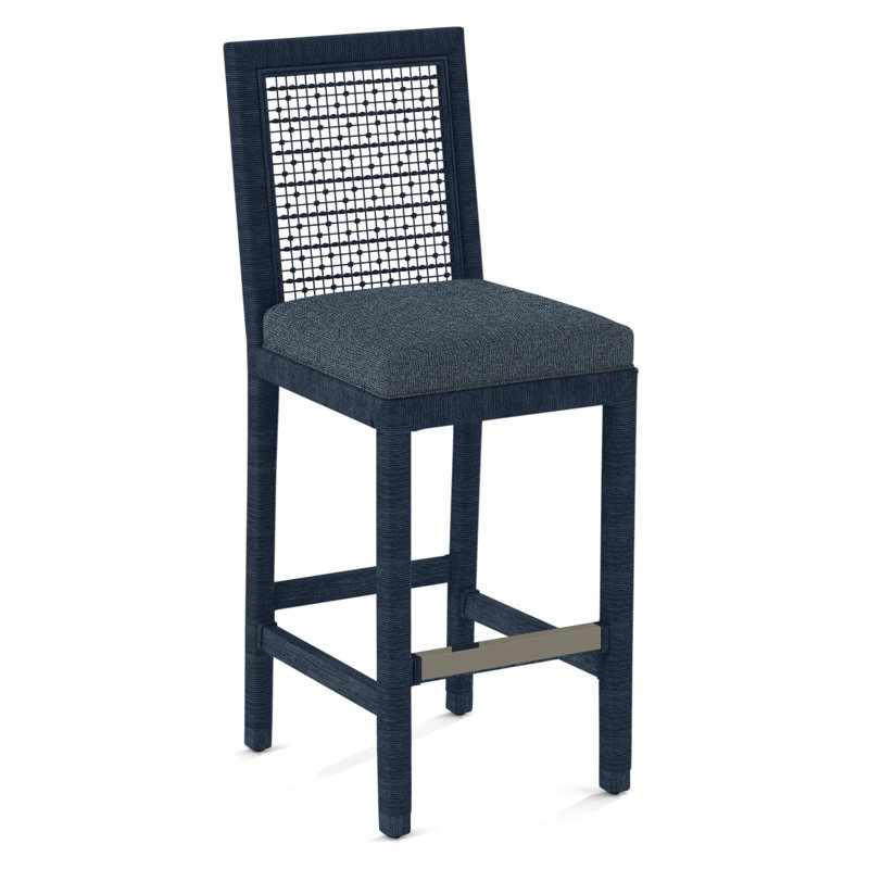 Pine Isle Bar Stool, Sunbrella Beige Pinstripe; 6205-74, Navy