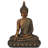 Brown Polystone Meditating Buddha Sculpture with Engraved Carvings and Relief Detailing