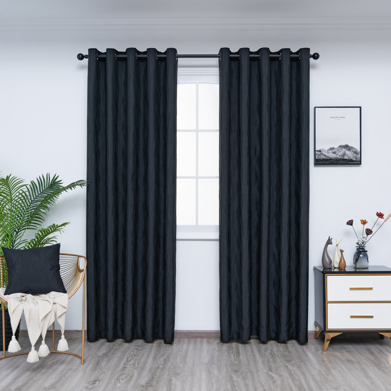 Aazim Room Darkening Curtain Pair, Black