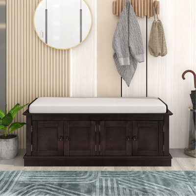 Banc de rangement avec 4 portes et tablettes réglables, banc à chaussures avec coussin amovible pour le salon, vestibule