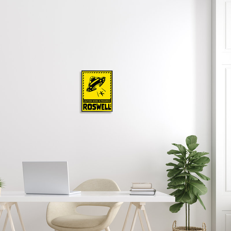 «Attention, Roswell, Nouveau-Mexique, Alien UFO, encadré sur bois par Ziwei Li, impression, Giclée encadrée noir minuit