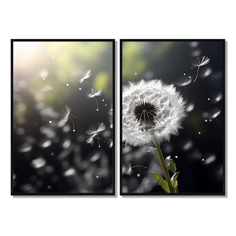 White White Dandelion Whispers III - ensemble de 2 décorations murales traditionnelles, Black, 36" H x 48" W