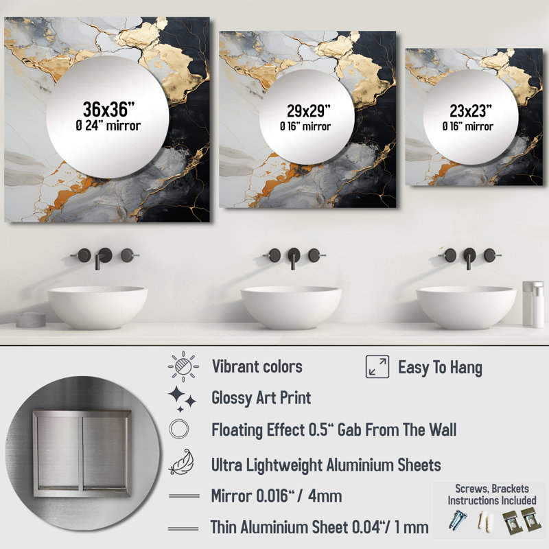 Sibylla - Minimalisme chrome blanc et poteries abstraites spirales carrées miroir pour décoration murale, 29 po x 29 po