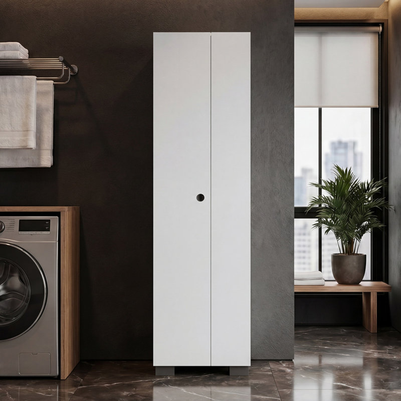 Ebern Designs Kingnston 20.2" W x 71.3" H Utility Storage Cabinet with Doors and Shelves, White
