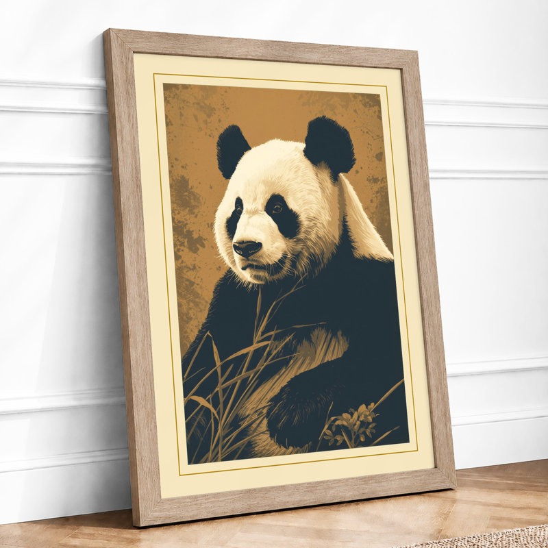 Panda Portrait Japandi - Framed Print, A1 - 84.1 x 59.4 cm, Oak