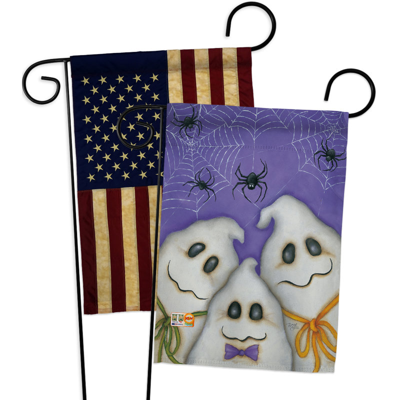 3 fantômes en polyester de 2 côtés 19 po x 13 po drapeau de jardin