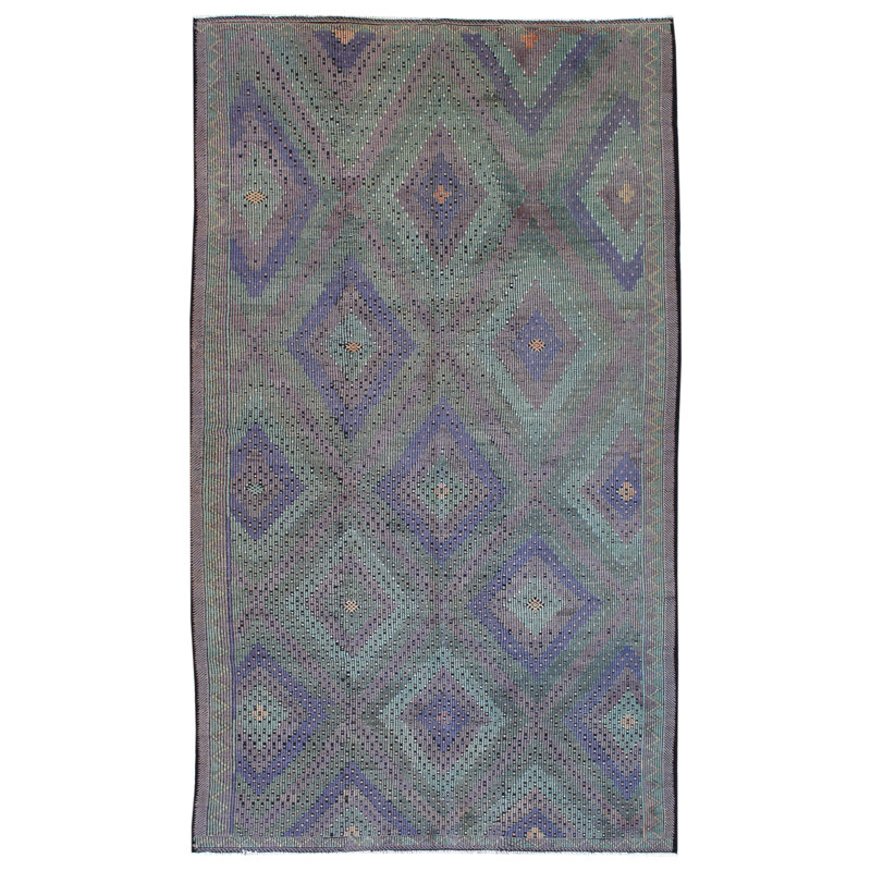 Tapis vert en laine noué à la main de conception unique 6 pi 9 po x 11 pi 9 po années 2000 Jijim