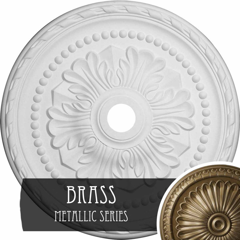 Endurathane Palmetto Ceiling Medallion, 31 1/2"OD x 3 5/8"ID x 1 3/4"P (Fits Canopies up to 7 5/8"), Hand-Painted Brass Finish