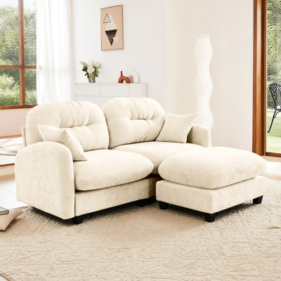 Canapé d'angle Cloud en forme de L, en chenille douce, garni de mousse haute densité et plissé. Combinaisons multiples. Parfait pour les chambres et les salons. Coussins en mousse haute densité, 2 pièces, beige. Convient aux coins de lecture.