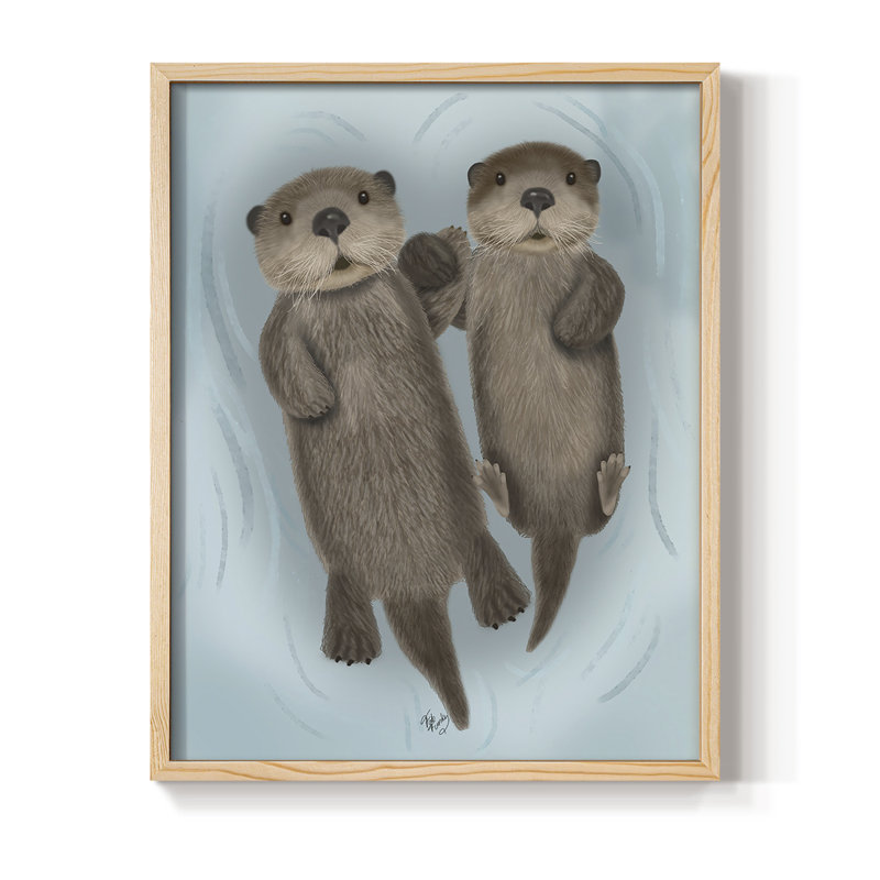 Otters Holding Hands Framed Print - Solid Wood, H 11 po x l 9 po