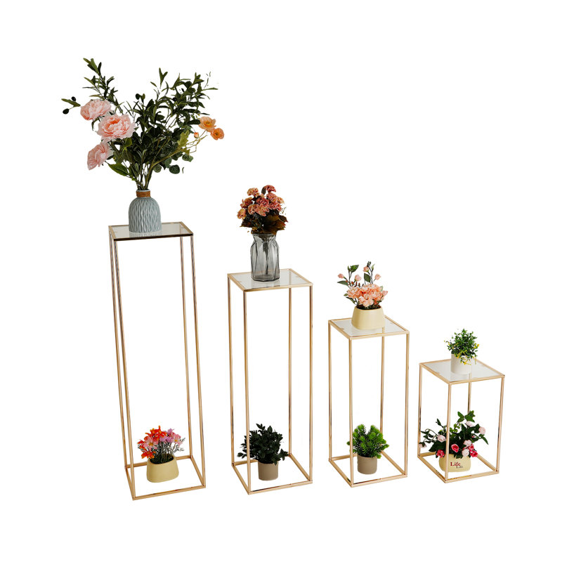 4 Pieces Tall Acrylic Vase Wedding Centerpieces Flower Stand Column Geometric Floral Vase Elegant Display Holder for Birthday Party Wedding Table Decorations