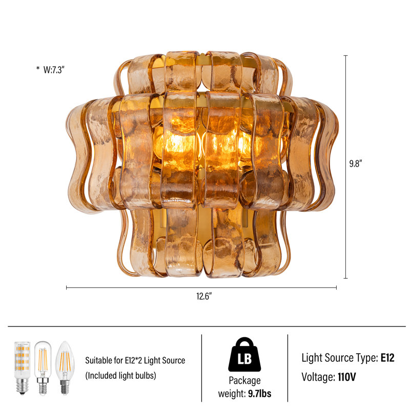Camillei 12.6'' Gold Wall Sconce Light With Glass Tube For Bathroom,Bedroom,Living Room,Hallway, Brass