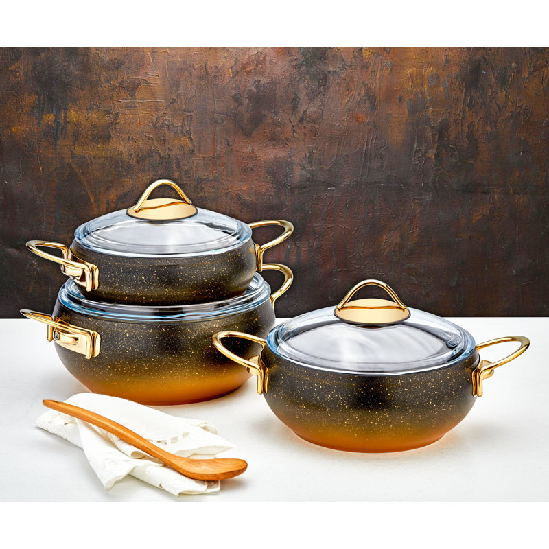 Oshea Non-Stick Cookware Set, Black/Gold