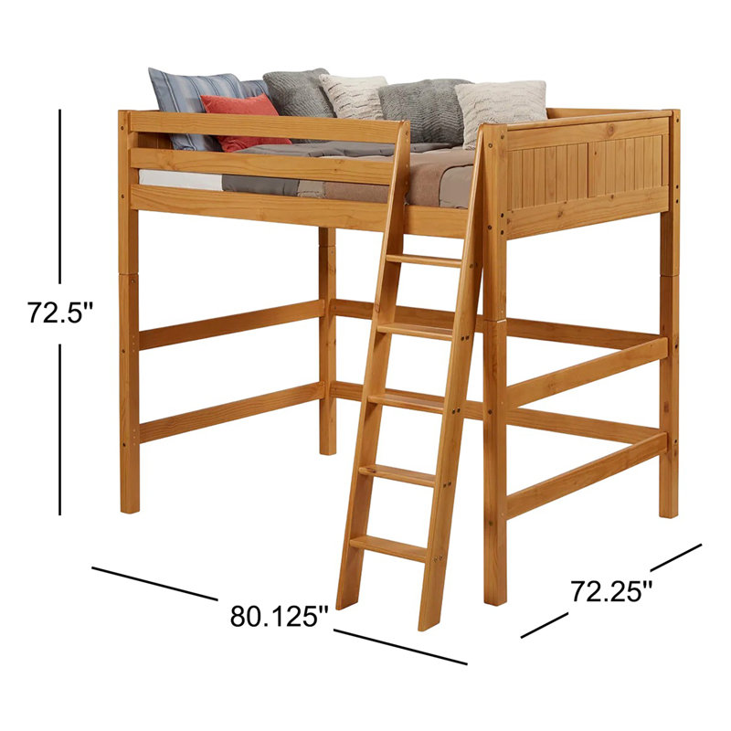 Burkley Kids Twin Solid Wood Loft Bed with Built-in Ladder, Natural