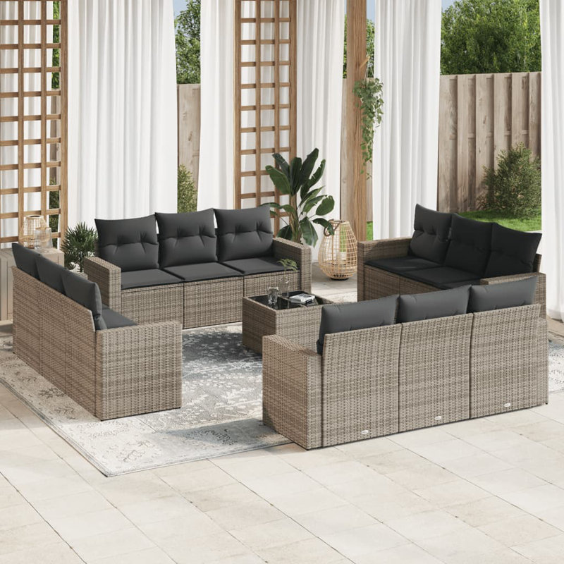  Ensemble de canapé de patio gris, Gris foncé, Gris