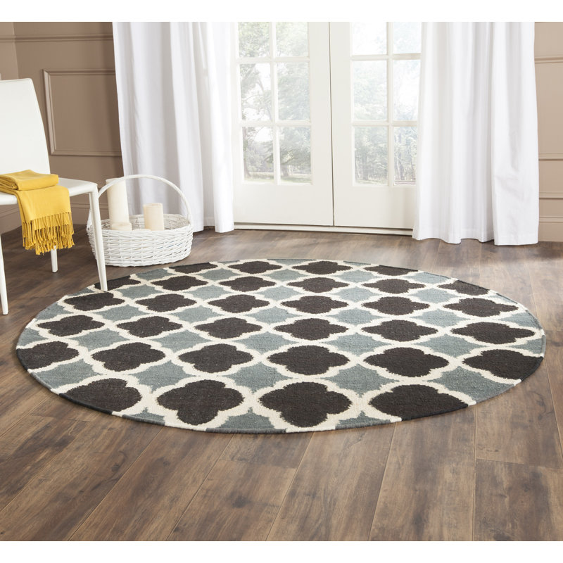 Milltown Hand Woven Flat Weave Wool Geometric Rug, Round 6'