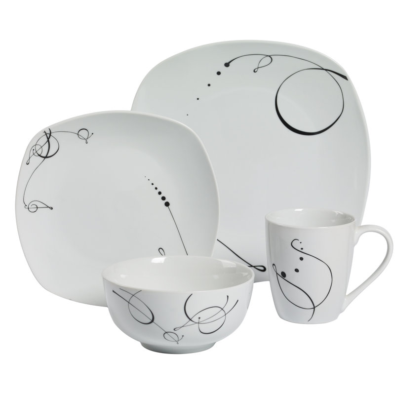 Pescara White Porcelain Square Dinnerware Set, Service for 4