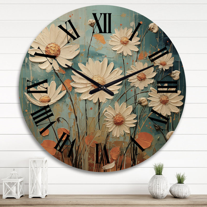 Horloge murale blanche et sarcelle Daisy Serenade I - Paysages, Très grand