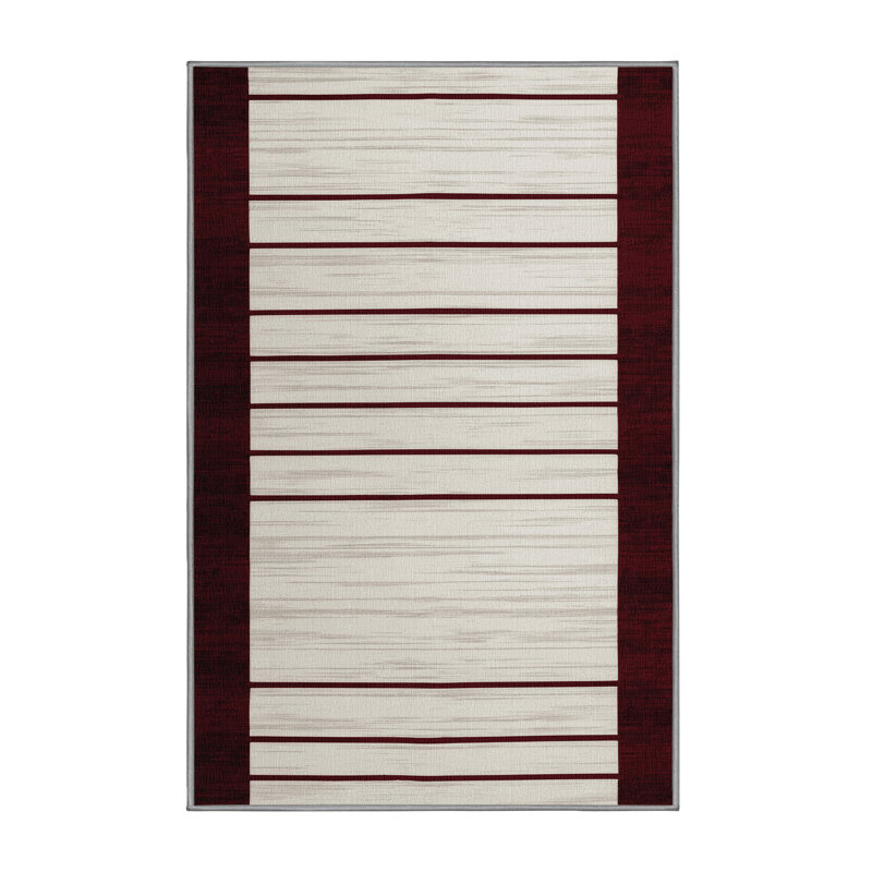 Tapis gris à rayures horizontales lavable à la machine, Rectangulaire 2 pi x 3 pi