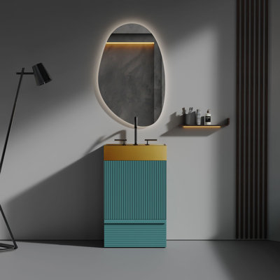 Meuble-lavabo autoportant pour salle de bain rayé en cachemire 20 po avec lavabo en céramique 20 po