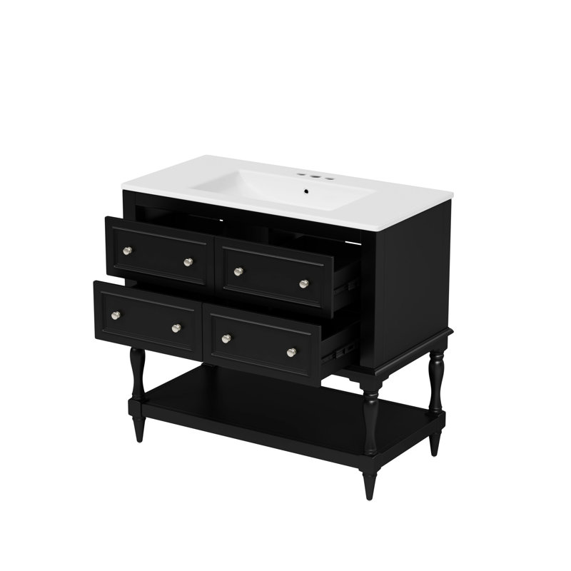 36'' Bathroom Vanity With Medicine Cabinet, Noir, noir, noir, noir