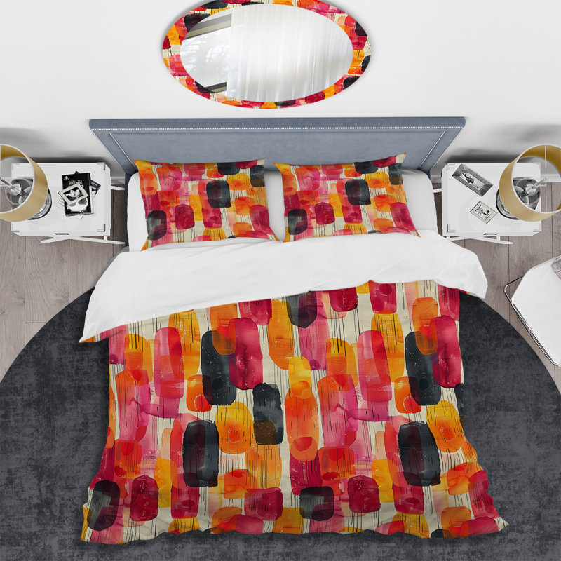 Ensemble de housse de couette moderne rose doré Modern Sunset Glow, Housse de couette pour grand lit + 2 taies décora