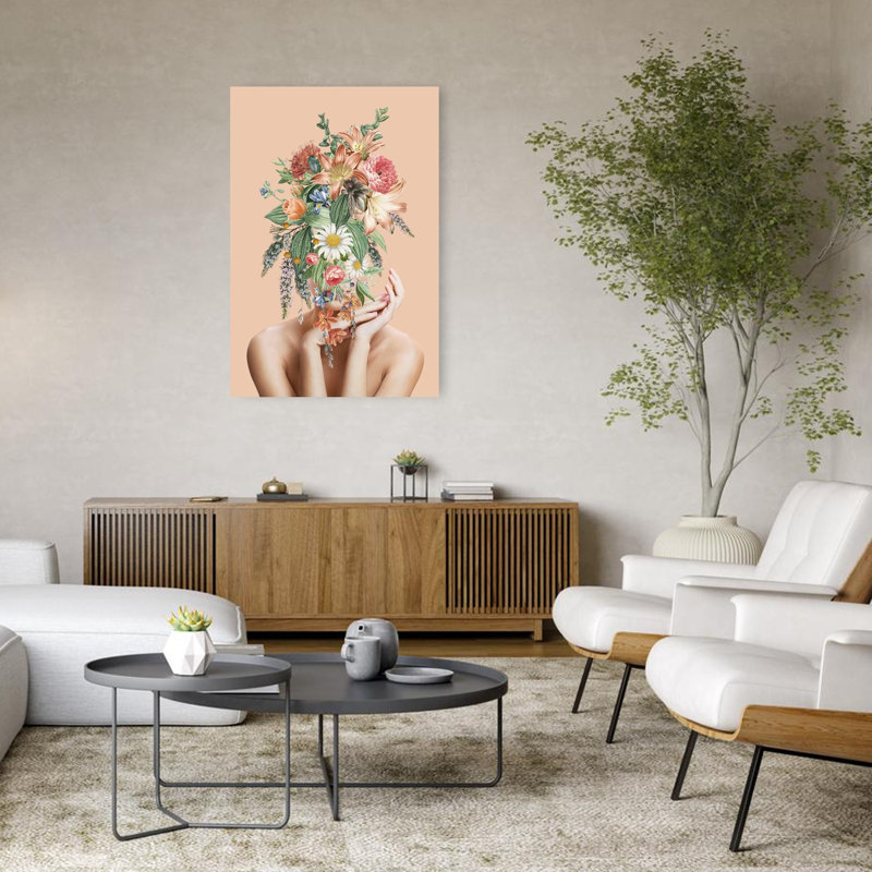 Floral Woman Portrait Delicate Dreamy Elegant Flower Nature Wall Art Print 1 Piece Wrapped Canvas Wall Art