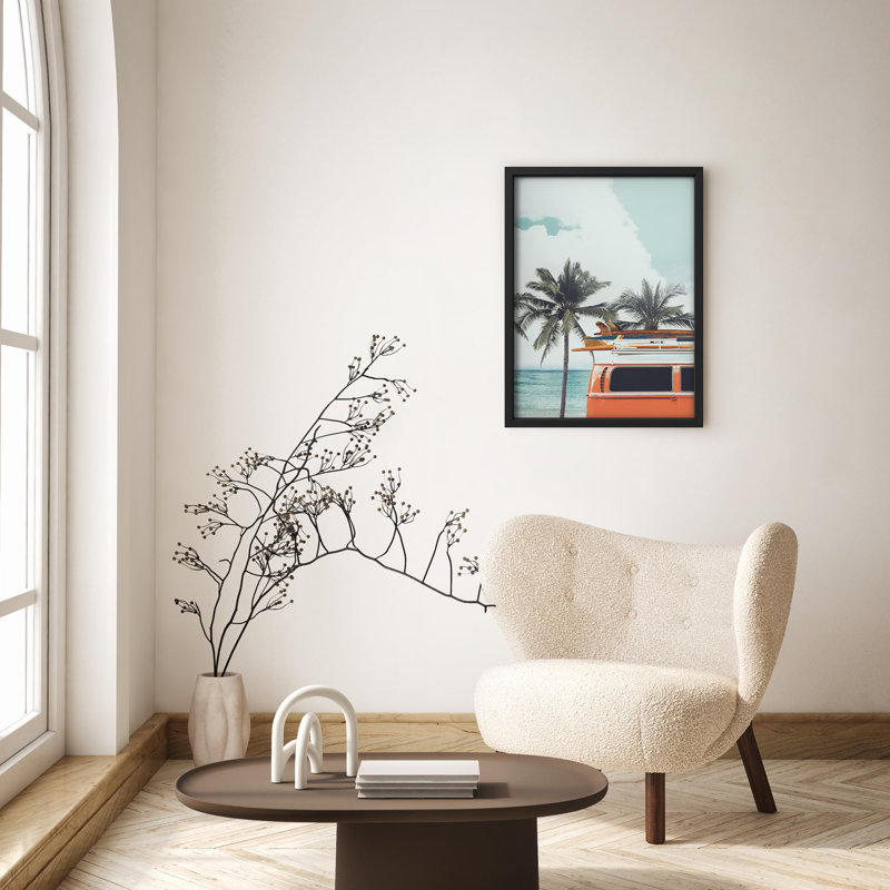 Illustration d'une petite orange orange dans une île tropicale paradisiaque, Noir, H 16 po x l 12 po