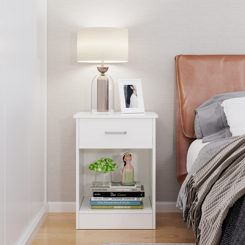Ignacio 23.6" H Wood Nightstand with Drawer, White, Individual