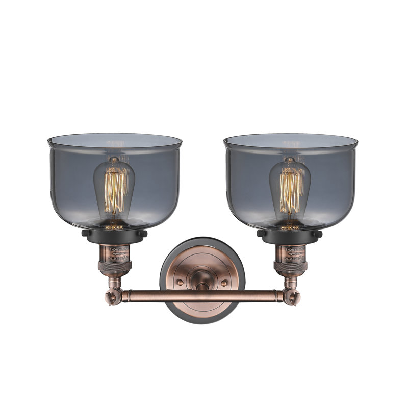 Éclairage de meuble-lavabo en cuivre antique 2 lumières Anglo, Plaqué couleur fumée