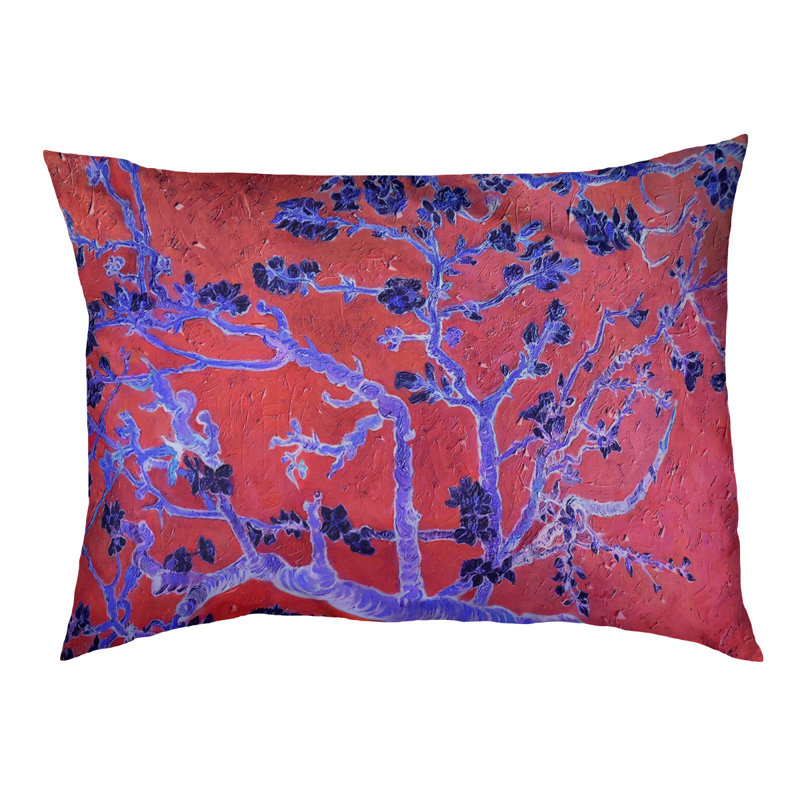 Coussin de concepteur de fleurs d’amande Burk, L 19,5 po x l 29,5 po, Rouge / bleu / noir