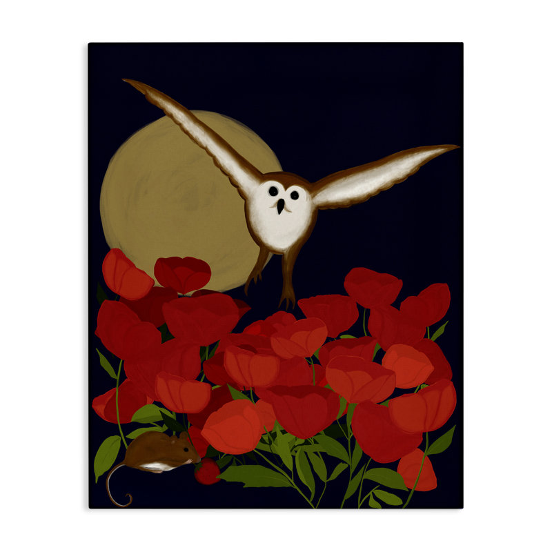  "Owl over Poppy Field", art mural par Michelle Ingari Designs, H 40 po x l 30 po