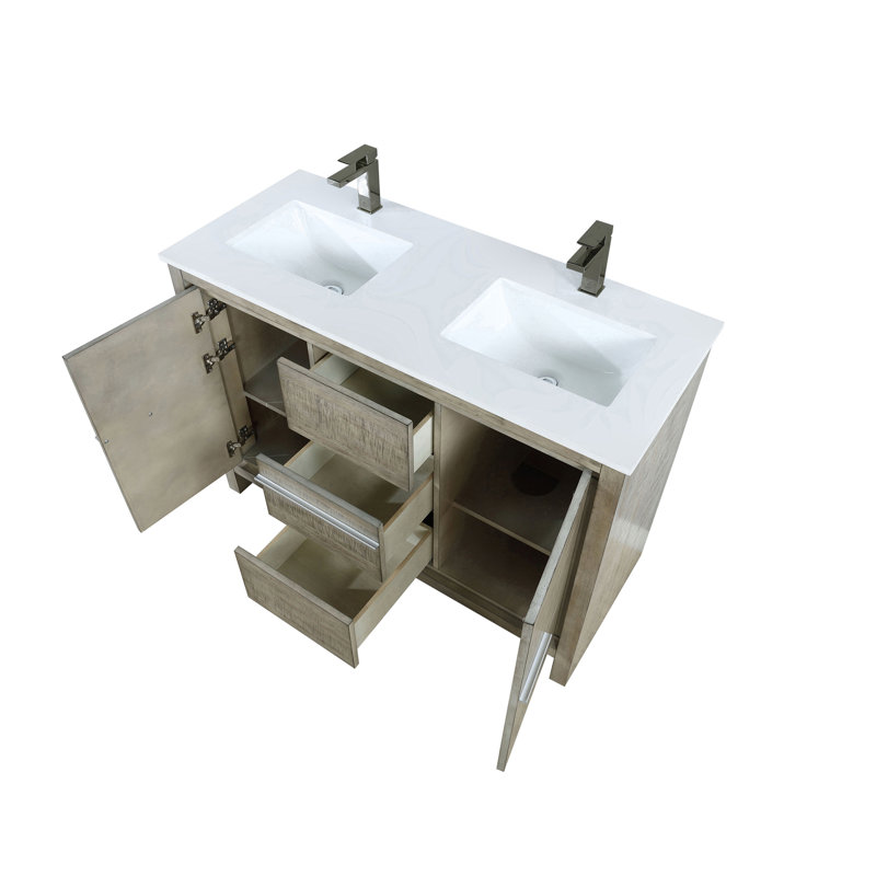 Lafarre 48 in W x 20 in D Double Bath Vanity and Gun Metal Faucet Set, White, White Cultured Marble