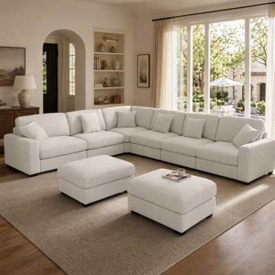 Très grand canapé modulaire réversible à 8 places avec 2 repose-pieds mobiles, sièges larges et profonds