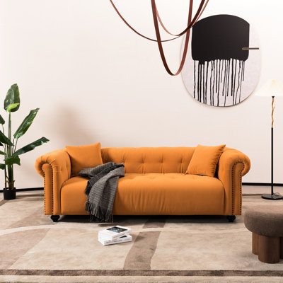 Orange avec 2 coussins - siège confortable en tissu de construction en bois massif et pieds en bois de conception ergonomique 92,46 po X 38,12 po